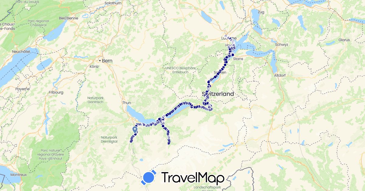 TravelMap itinerary: driving, cycling in Switzerland (Europe)
